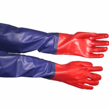 NMSAFETY azul e vermelho pvc revestido de luvas longas à prova d&#39;água